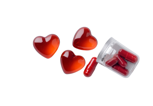 Red Heart Shaped Candies and Pills with Isolated Background