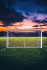 Fototapeta premium Goal Sunset: A Serene Evening at the Soccer Field
