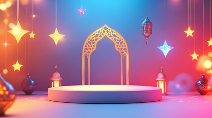Festive Ramadan stage, lights, stars