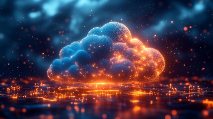 Obraz premium Abstract Cloud of Glowing Particles. Generative AI