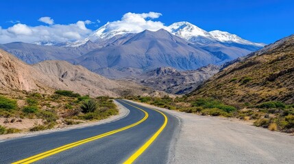 Naklejka premium New road with bright yellow dividing lines freshly painted on asphalt.