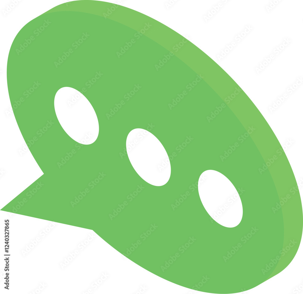 Poster green speech bubble with three dots inside symbolizing waiting status in isometric view
