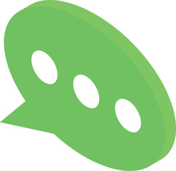 Green speech bubble with three dots inside symbolizing waiting status in isometric view