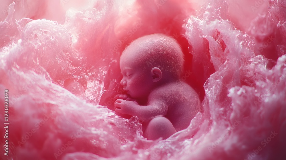 Aufkleber heartwarming 8k image of a fetus resting peacefully within the maternal belly illuminated by soft pi