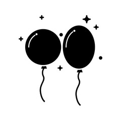 Party hat and festive balloons line icon, outline vector sign, linear style pictogram isolated on white.