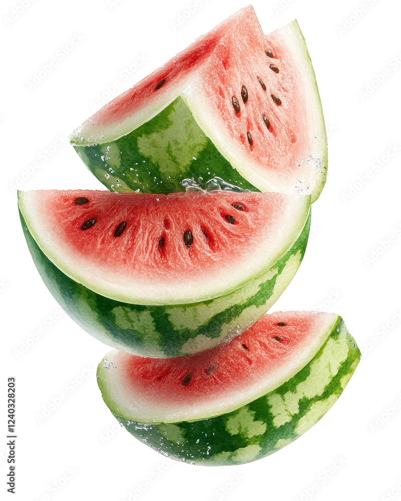 Poster watermelon slices floating with isolated background