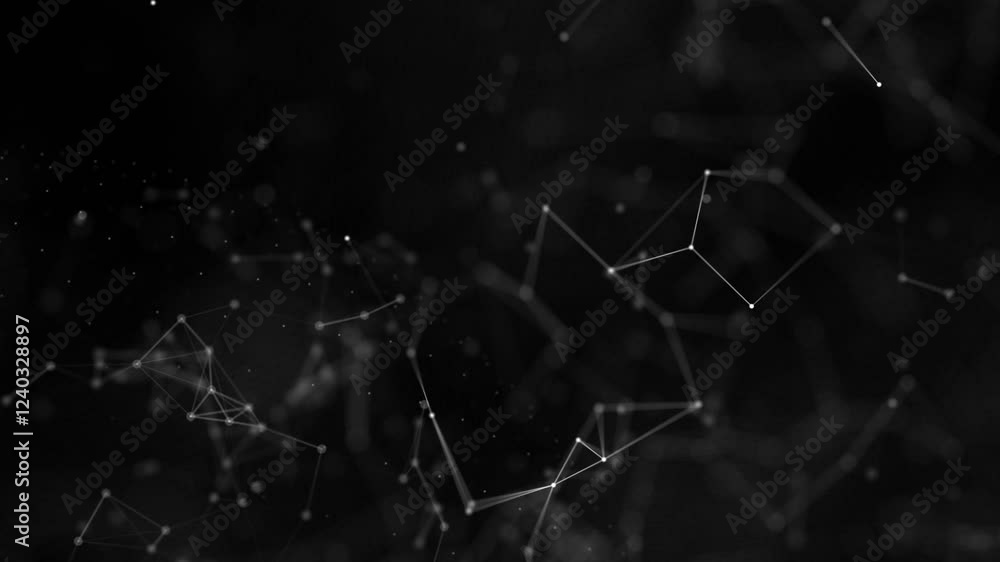 Poster motion plexus of dots and lines. technology with white light that pulse in center, social networks, 