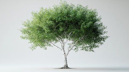 Green Birch Tree Isolated on White. Generative AI