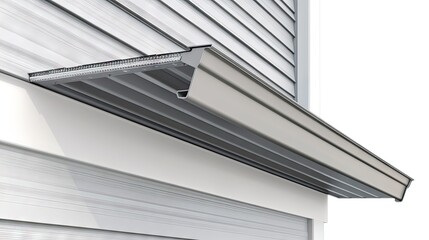Obraz premium Seamless aluminum rain gutter being measured against a house exterior.