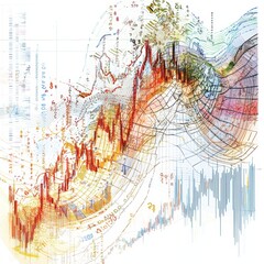 Obraz premium Colorful Abstract Representation of Financial Data with Graph Trends and Numerical Elements