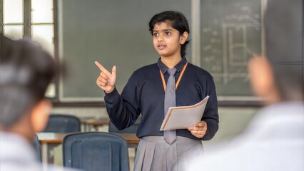 Fototapeta premium Indian Student Giving Classroom Presentation 