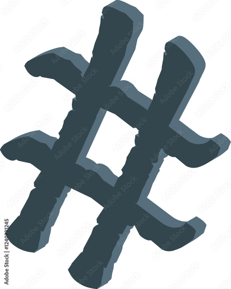 Aufkleber dark gray hashtag symbol with a rough texture, providing a unique visual element