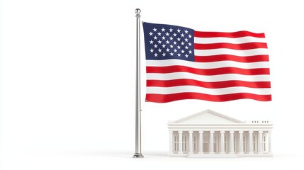 Waving American Flag and Neoclassical Building