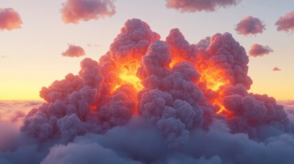 Dramatic Sunrise Over Colorful Cloud Formation with Fiery Orange and Red Glow in the Sky Above the Horizon