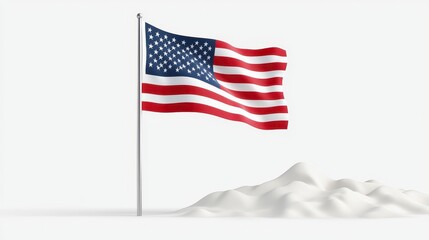 Obraz premium Waving American Flag on Minimalist White Mountain