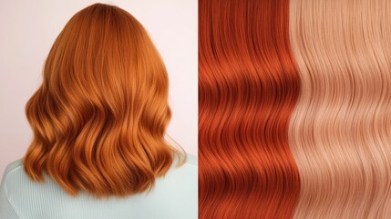 Fototapeta premium Close up of a shiny textured lob hairstyle with subtle vibrant highlights enhanced by a botanical shine boosting serum for a glossy glamorous finish