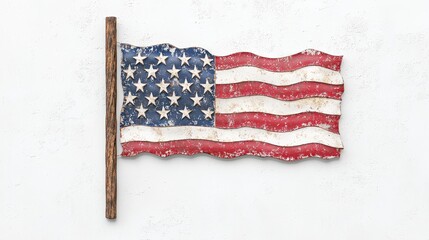 Obraz premium Weathered American Flag on White Background
