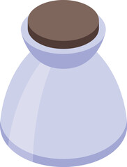 Closed light blue ceramic jar with brown lid, isolated on white background, isometric view