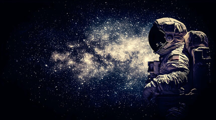 Fototapeta premium Astronaut spacewalk Milky Way galaxy background