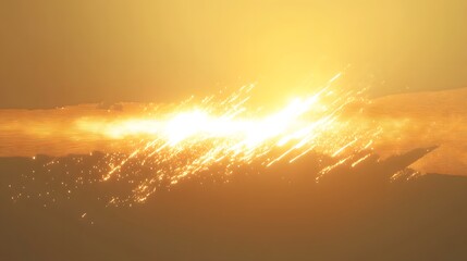 Golden Abstract Light Streaks Background, Glowing Energy Burst, Bright Sparkles