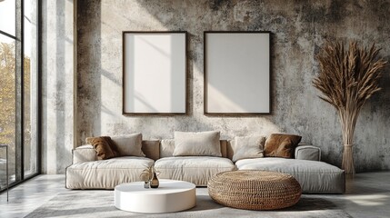 Modern Living Room with Earthy Tones and Natural Decor. Generative AI