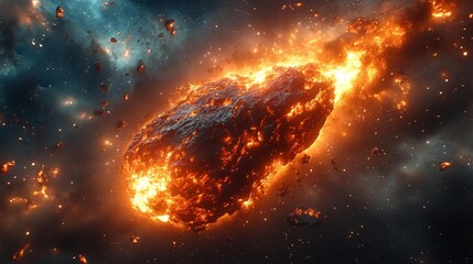 Fototapeta premium Burning Meteor in Deep Space. Generative AI