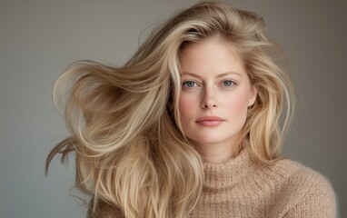 Fototapeta premium Elegant Blonde in Chic Setting - Modern, Neutral Tones