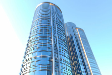 Modern city skyscrapers, blue sky, urban background, business