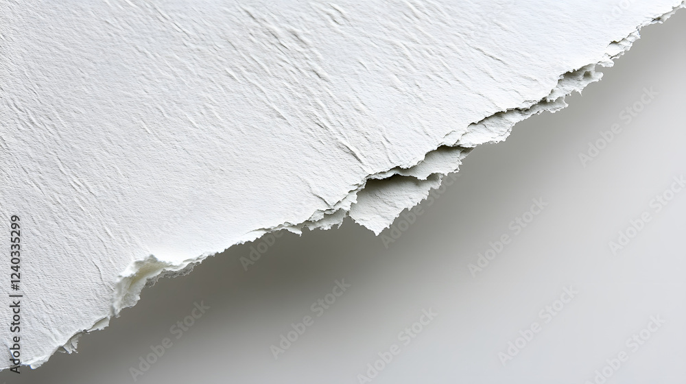 Poster a close-up of textured white paper with rough edges, showcasing its natural irregularities and layer