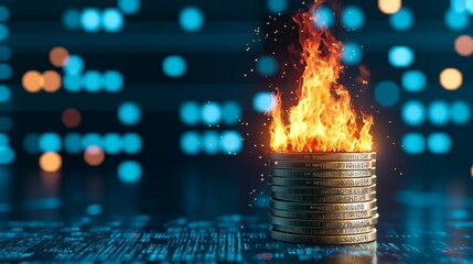 Panic Among Investors Amid Stock Market Fluctuations in December Illustrated by Burning Coins
