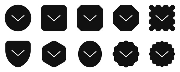 Vector single arrow chevron down icon. Black, white background. Perfect for app and web interfaces, infographics, presentations, marketing, etc.