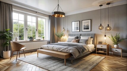 Modern Minimalist Gray and Beige Bedroom Interior Design