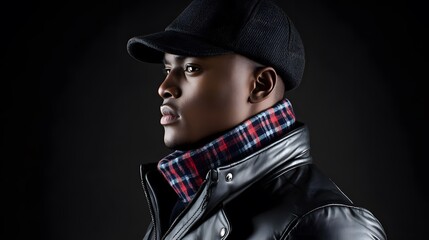 Stylish Black Man Profile Portrait Leather Jacket