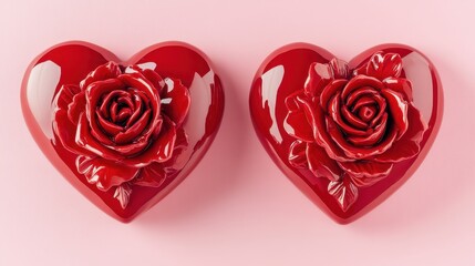 Two red hearts with roses on them
