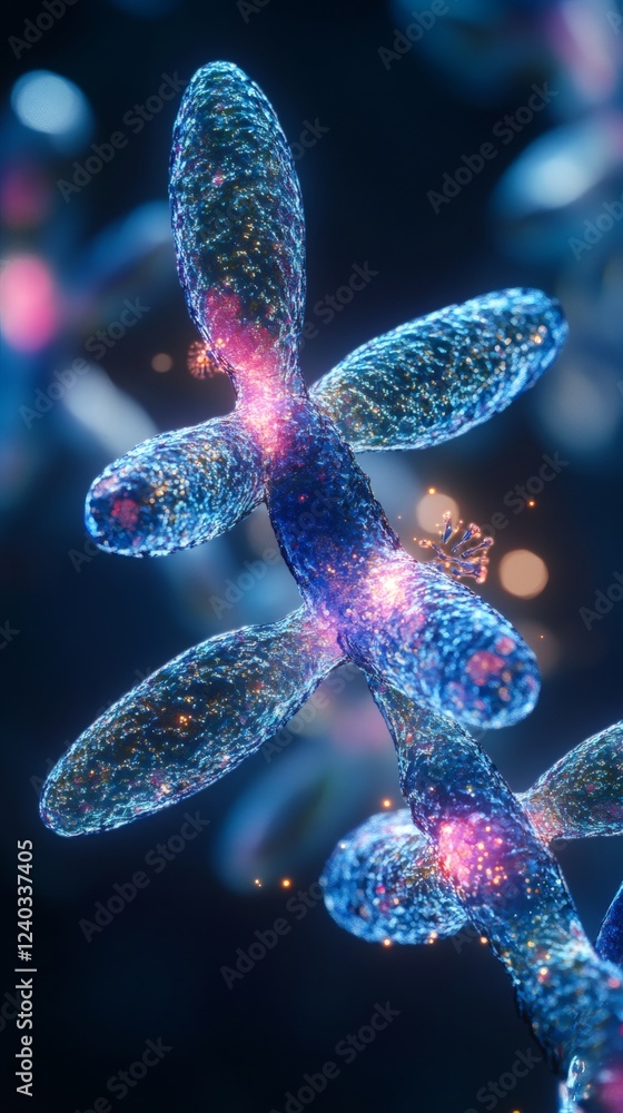 Poster hyperrealistic 8k image viewed through a microscope showcasing the intricate process of cell divisio