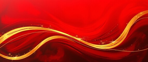 Luxury design style. Abstract curved red shape on red background with lighting effect and copy space for text.