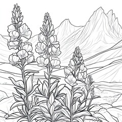 Fototapeta premium Charming Alpine Gentian Coloring Page Simple Mountain Floral Illustration