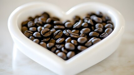 Heart Shaped Bowl of Aromatic Coffee Beans