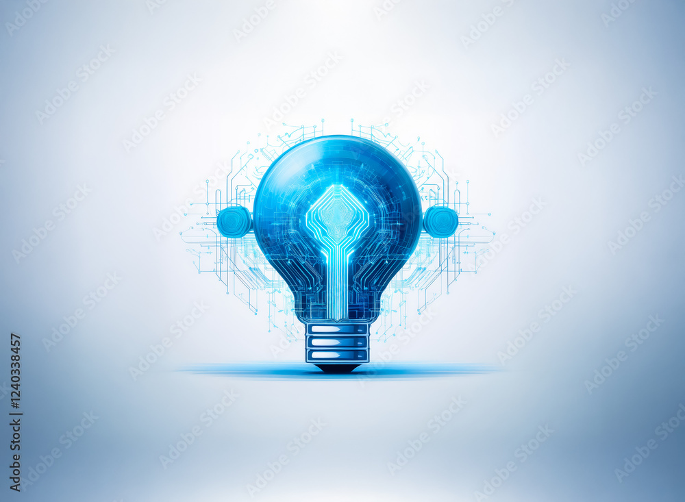 Aufkleber a glowing blue lightbulb, symbolic of innovation, is encircled by a circuit board pattern. this repr