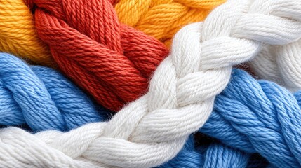 Colorful yarn braids close-up, craft texture background