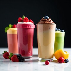 Vibrant Kitchen with Colorful Protein Shakes