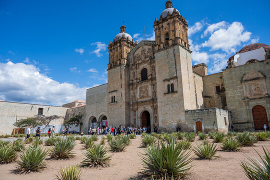 Templo de Santo Domingo de Guzm&aacute;n en el centro de Oaxaca m&eacute;xico, iglesia rodeada de agaves para destilar mezcal
