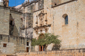 Templo de Santo Domingo de Guzmán en el centro de Oaxaca méxico, iglesia rodeada de agaves para destilar mezcal