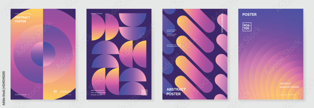 Poster modern gradient poster background vector set. minimalist cover template with vibrant perspective geo