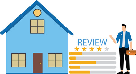 Business energy efficiency, energy savings at home or business industry, saving rate for reduce carbon footprint, man presents house with energy efficient rating class to save cost green energy