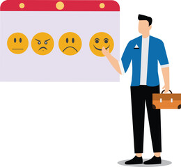 User emoticon experience, angry or smile face review, customer satisfaction survey, service quality feedback, man choose a smile face icon rating for the experience of purchasing a product or service