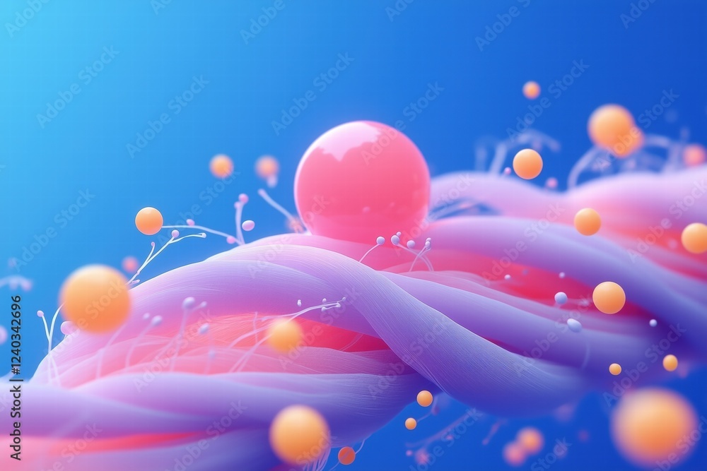 Aufkleber an abstract representation of molecular structures with intertwined strands and colorful spheres, se