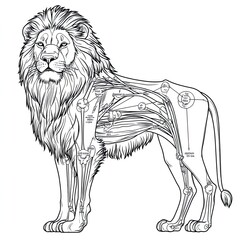 Obraz premium Lion Anatomy Coloring Page Educational Illustration for Kids
