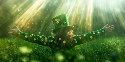 Emerald Gleam St. Patricks Day Leprechaun in Gold Accents - Festive Design for Spring Celebrations and Marketing Campaigns in Hospitality and Event Planning