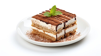 Classic Italian Tiramisu Dessert on White Plate
